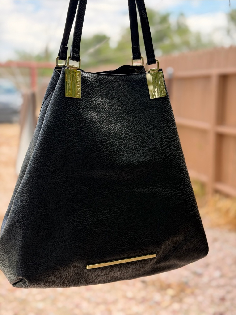 Steve Madden Black Tote with Gold Accents
